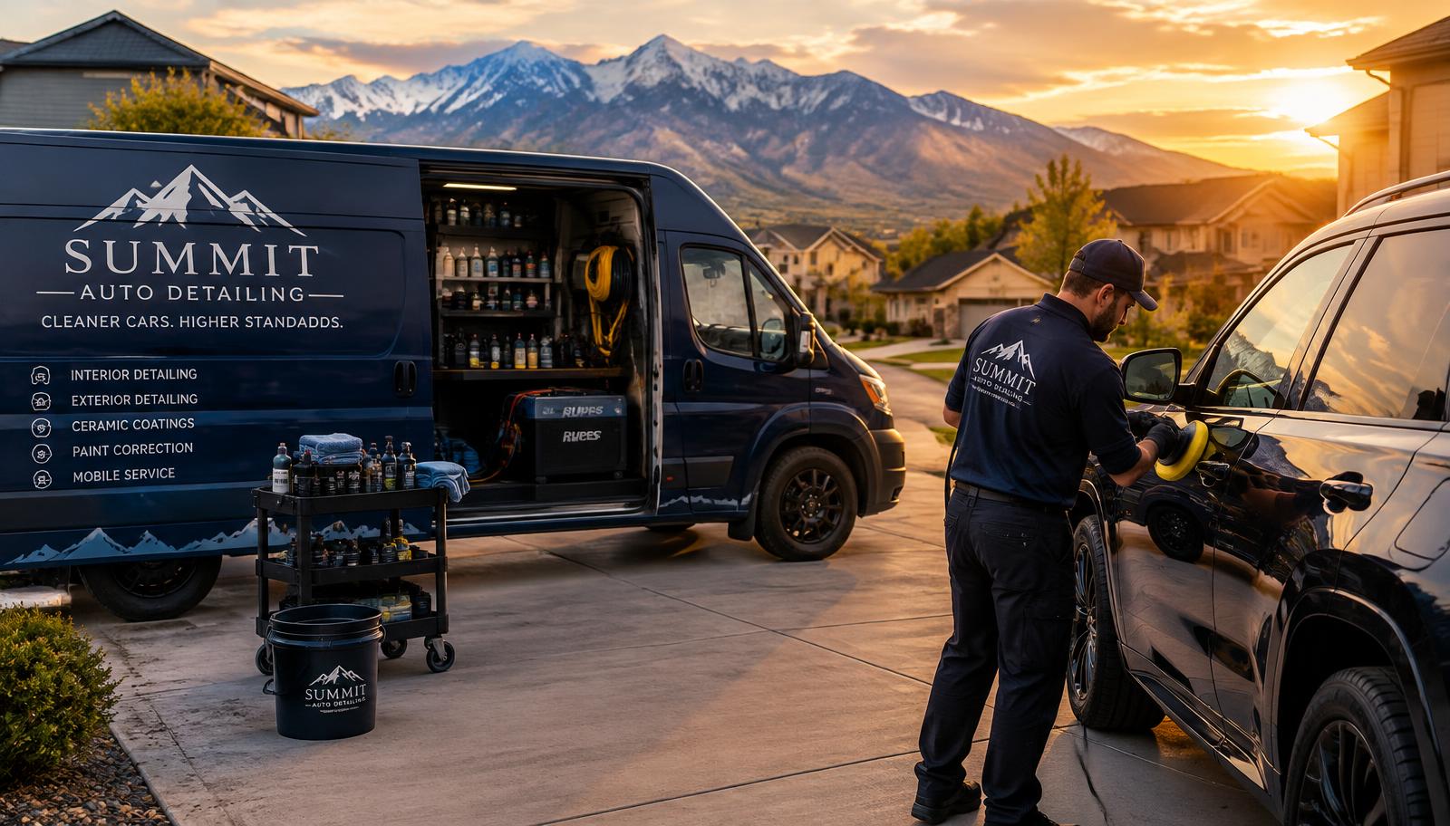 Mobile detailer working in a Utah County driveway
